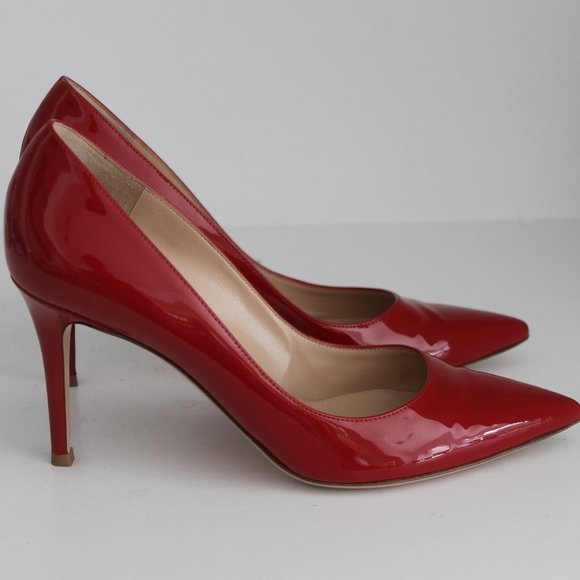 NEW GIANVITO ROSSI RED PATENT LEATHER HILLS PUMPS SHOES 38 - Picture 6 of 12